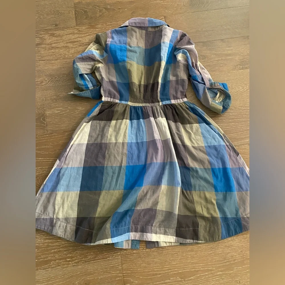 Anthropologie Vintage Retro Moulinette Soeurs Reed Blue Plaid Shirt Dress Pinup - Picture 6 of 8
